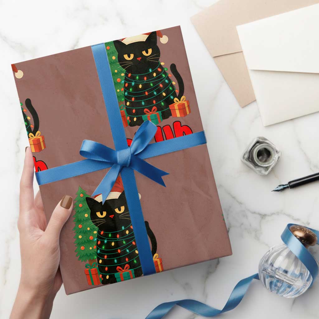 Funny Cat Bruh Xmas Wrapping Paper Roll Silly Meme Kitty Xmas TS14 Mocha Print Your Wear