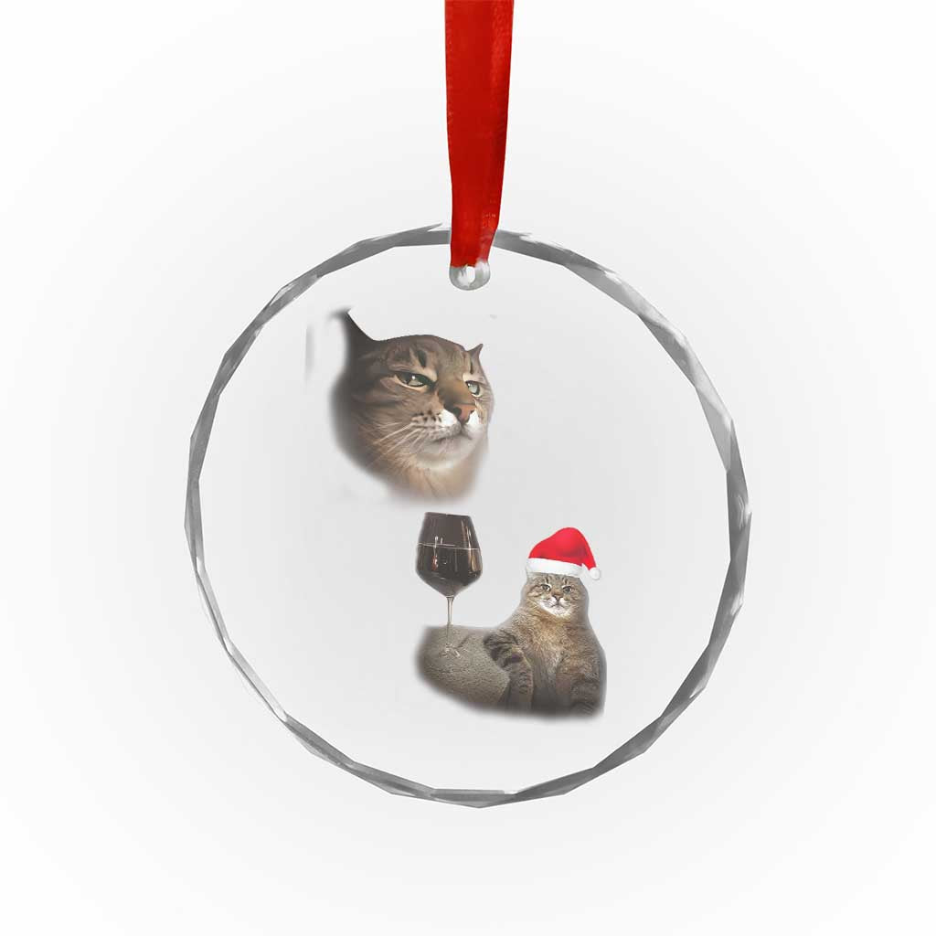 Funny Cat Christmas Crystal Glass Ornament Cats Drinking Wine Oddly Specific Meme TS14 Print Your Wear