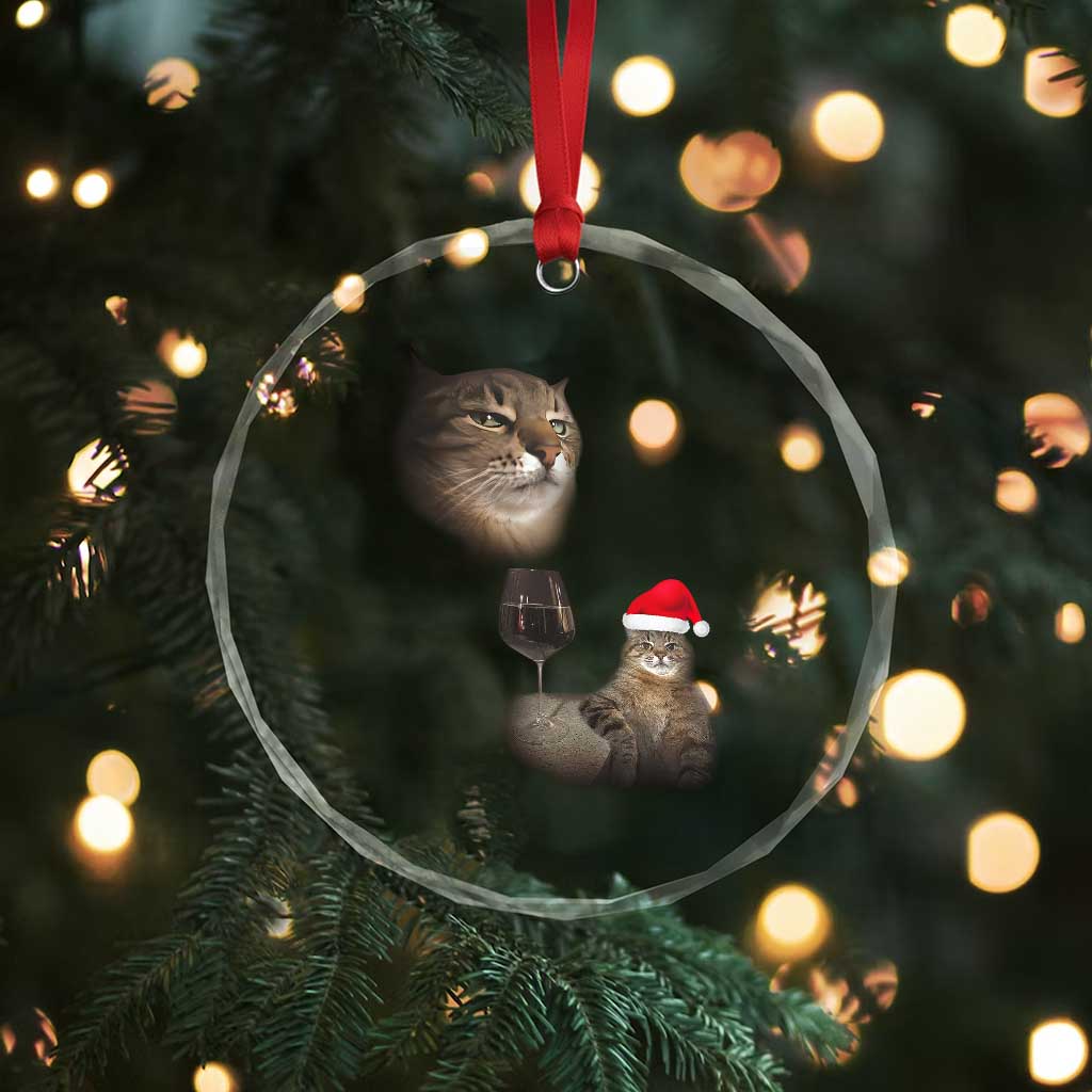 Funny Cat Christmas Crystal Glass Ornament Cats Drinking Wine Oddly Specific Meme TS14 Print Your Wear