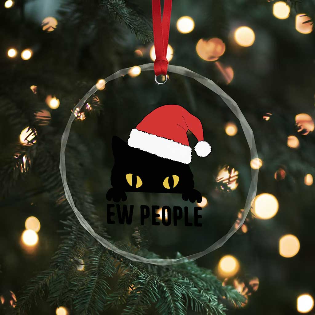 Funny Cat Christmas Crystal Glass Ornament Ew People Anti Social Grumpy Cat Xmas TS14 Print Your Wear