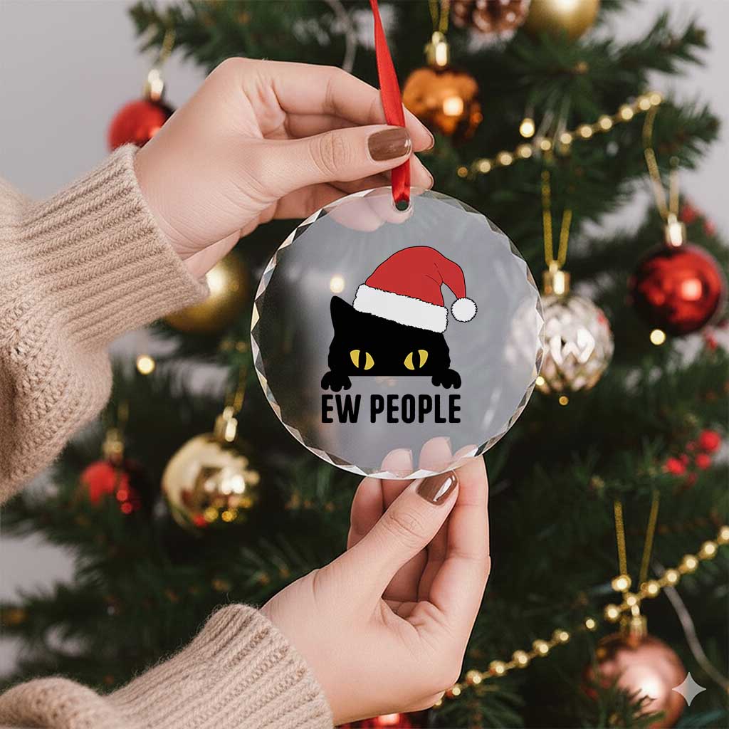 Funny Cat Christmas Crystal Glass Ornament Ew People Anti Social Grumpy Cat Xmas TS14 Print Your Wear