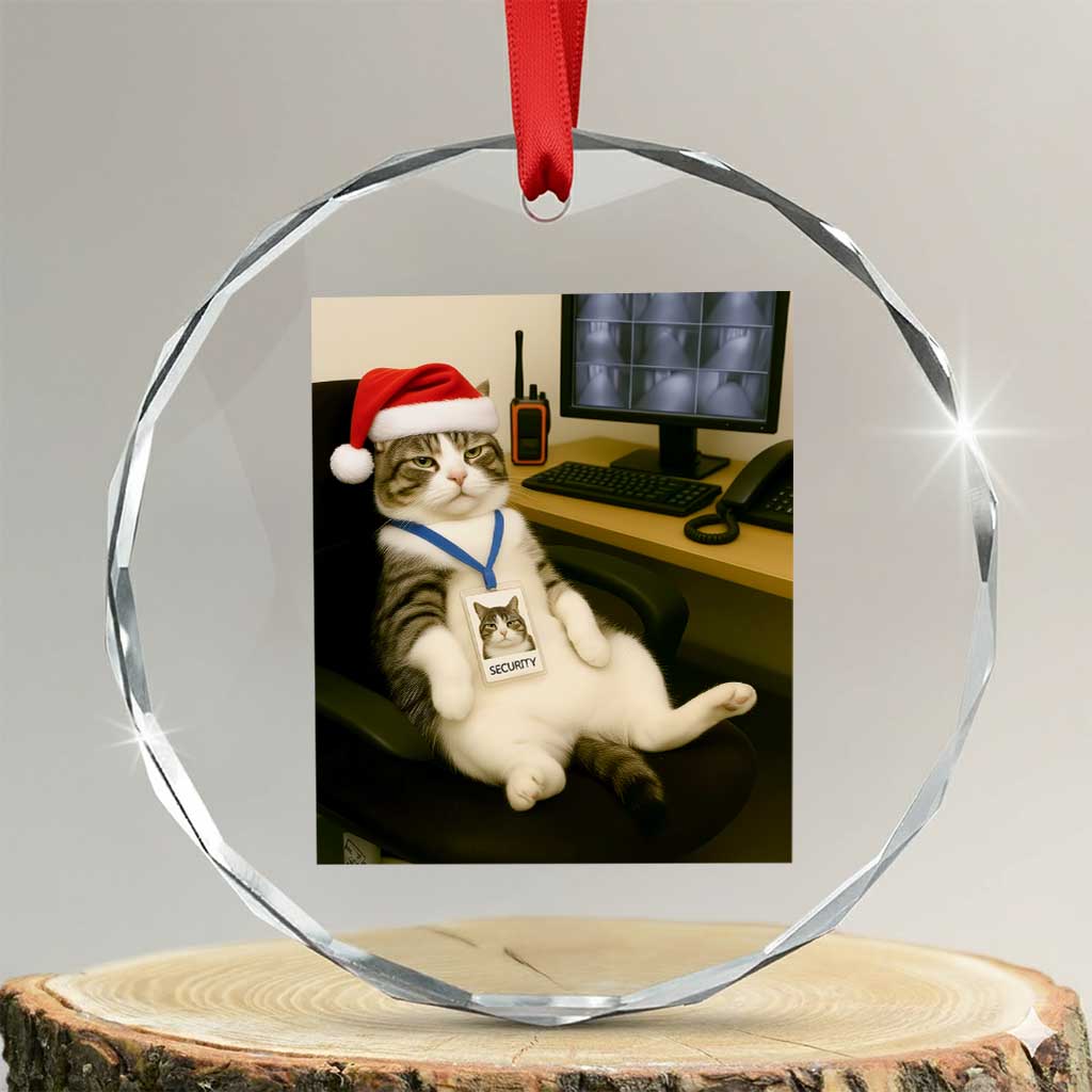 Funny Cat Christmas Crystal Glass Ornament Night Time Security Guard TS14 Transparent Glass 3'' Circle Print Your Wear