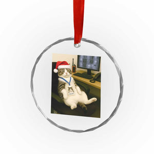 Funny Cat Christmas Crystal Glass Ornament Night Time Security Guard TS14 Print Your Wear
