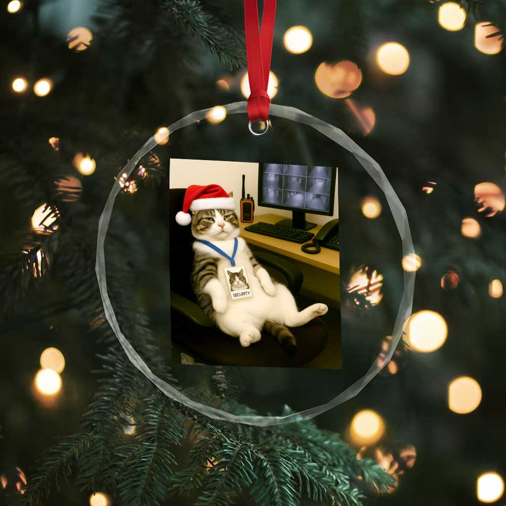 Funny Cat Christmas Crystal Glass Ornament Night Time Security Guard TS14 Print Your Wear