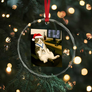 Funny Cat Christmas Crystal Glass Ornament Night Time Security Guard TS14 Print Your Wear