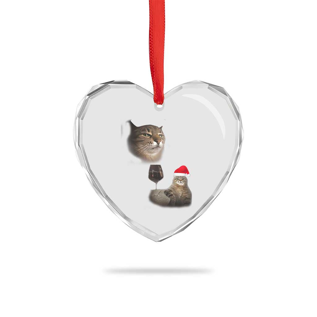 Funny Cat Christmas Heart Crystal Glass Ornament Cats Drinking Wine Oddly Specific Meme TS14 Print Your Wear