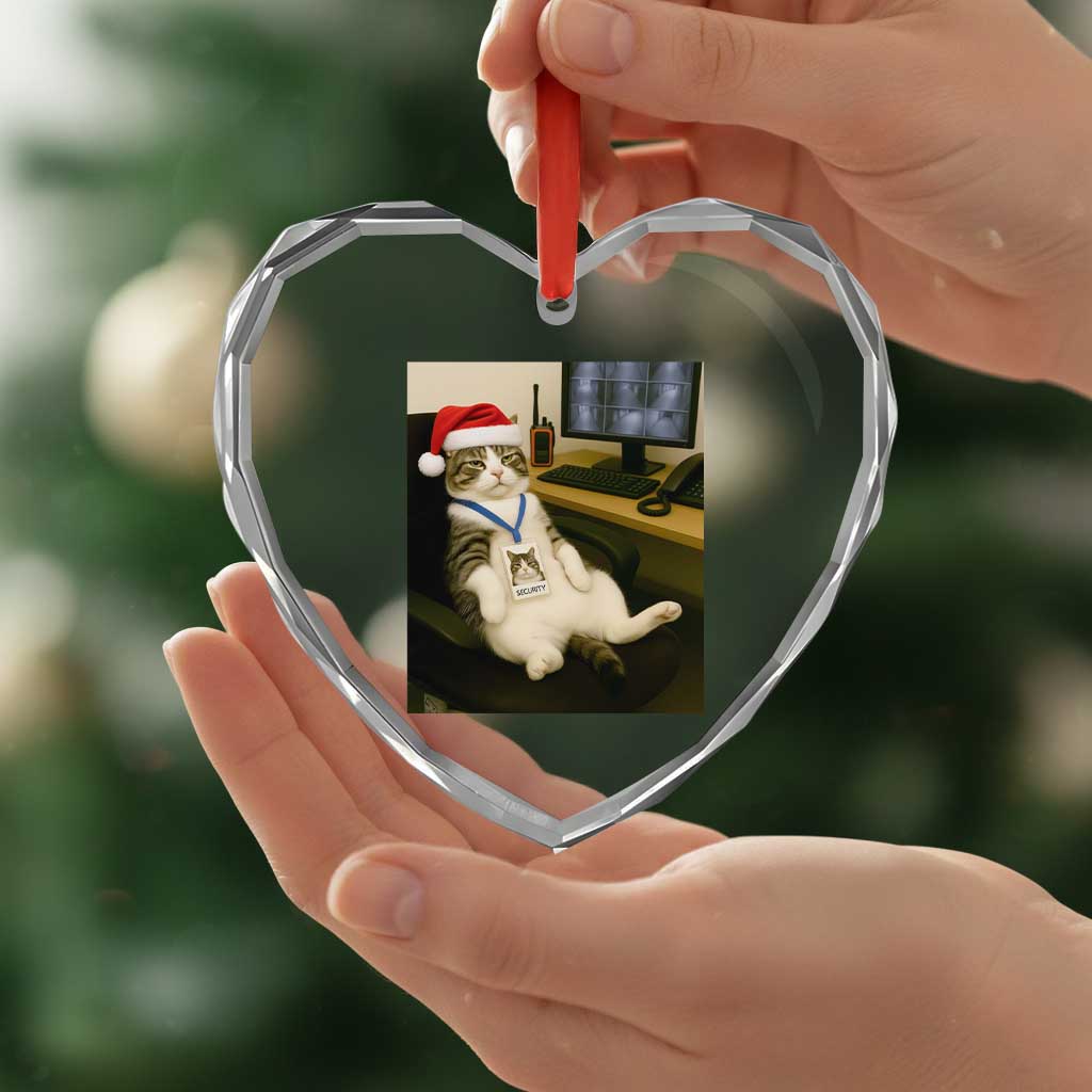 Funny Cat Christmas Heart Crystal Glass Ornament Night Time Security Guard TS14 Print Your Wear
