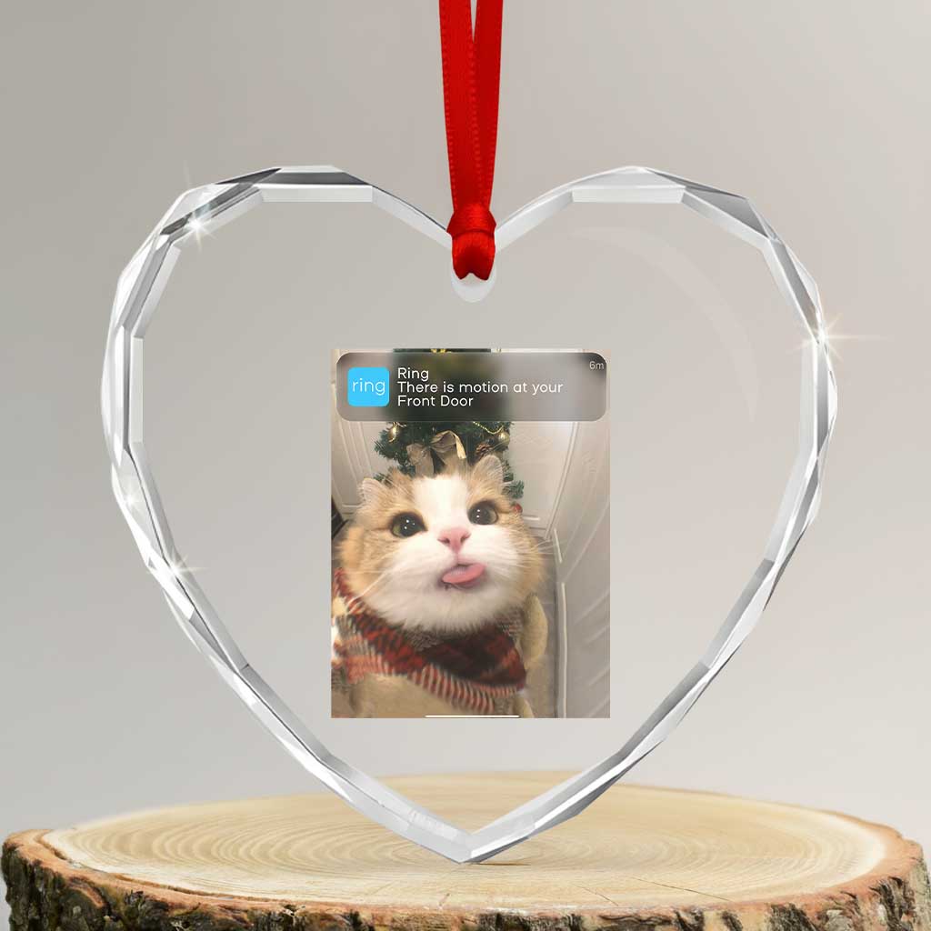 Funny Cat Christmas Heart Crystal Glass Ornament Ring There is Motion at Your Front Door Meme Xmas Tree TS10 Transparent Glass 3'' Heart Print Your Wear