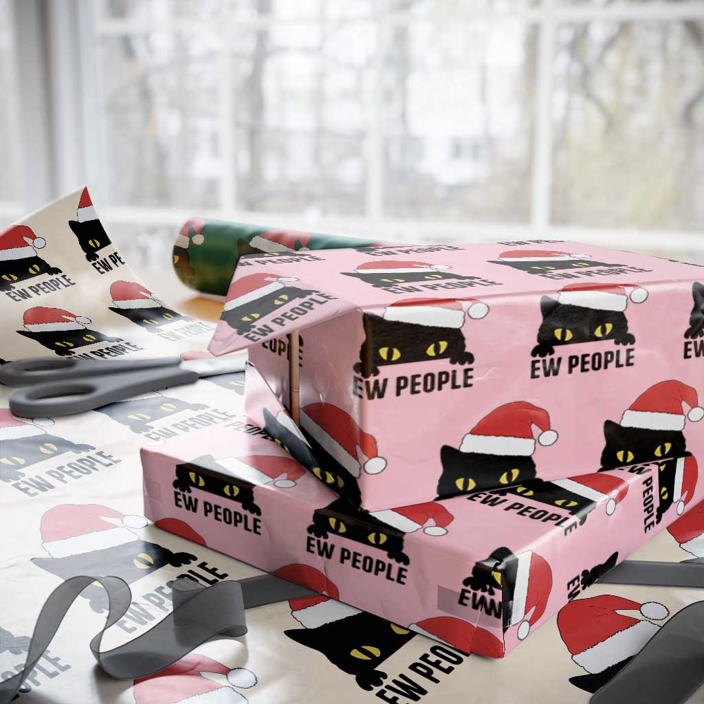 Funny Cat Christmas Wrapping Paper Roll Ew People Anti Social Grumpy Cat Xmas TS14 Light Pink Print Your Wear