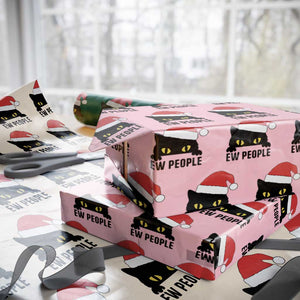 Funny Cat Christmas Wrapping Paper Roll Ew People Anti Social Grumpy Cat Xmas TS14 Light Pink Print Your Wear