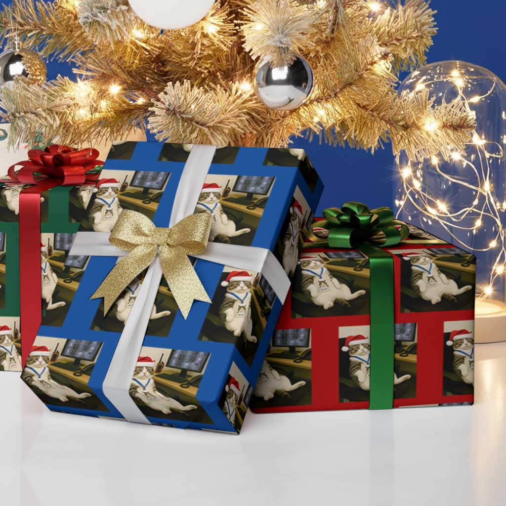 Funny Cat Christmas Wrapping Paper Roll Night Time Security Guard TS14 Print Your Wear