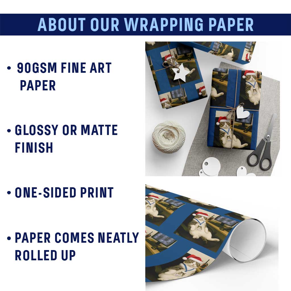 Funny Cat Christmas Wrapping Paper Roll Night Time Security Guard TS14 Print Your Wear