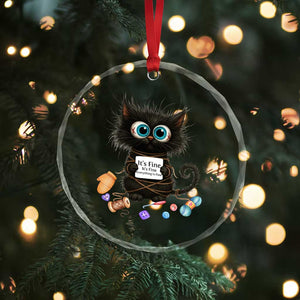 Funny Cat Crochet Lover Crystal Glass Ornament Its Fine I am Fine Everything Is Fine TS12 Print Your Wear