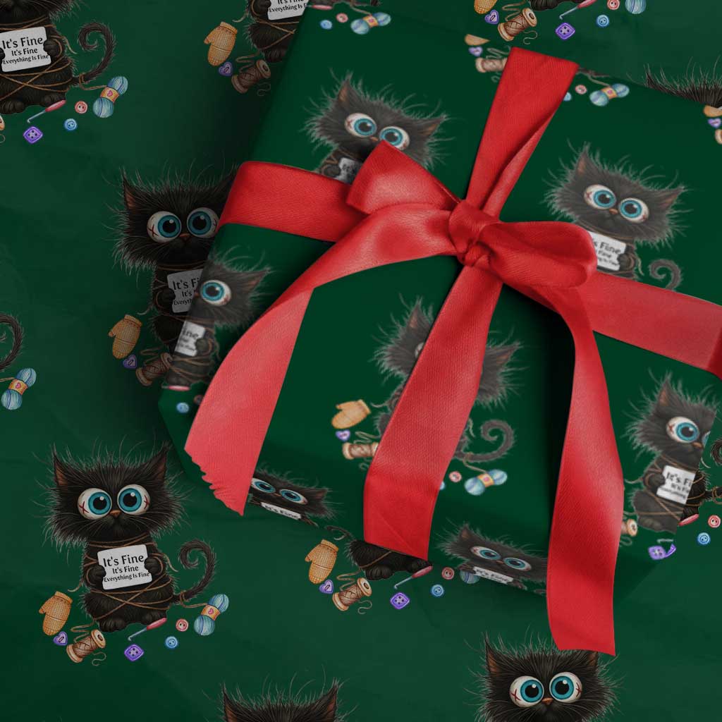 Funny Cat Crochet Lover Wrapping Paper Roll Its Fine I am Fine Everything Is Fine TS12 Green Print Your Wear