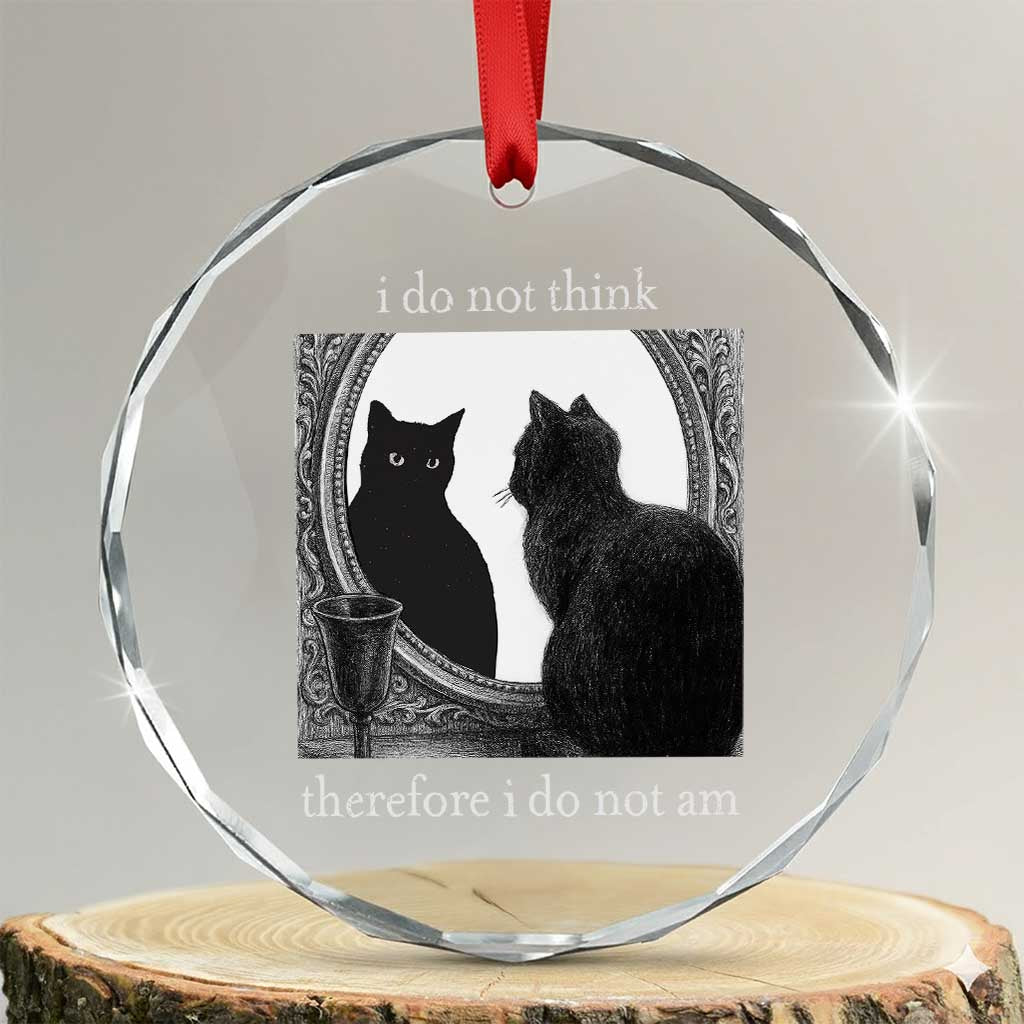 Funny Cat Crystal Glass Ornament I Do Not Think Therefore I Do Not Am Goth Emo Grunge Witchy TS10 Transparent Glass 3'' Circle Print Your Wear