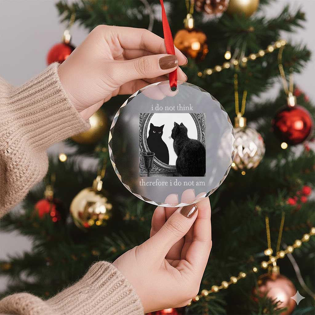 Funny Cat Crystal Glass Ornament I Do Not Think Therefore I Do Not Am Goth Emo Grunge Witchy TS10 Print Your Wear