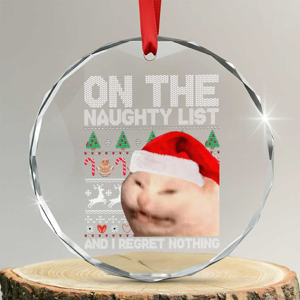 Funny Cat Crystal Glass Ornament On The Naughty List And I Regret Nothing Meme Ugly Xmas TS10 Transparent Glass 3'' Circle Print Your Wear