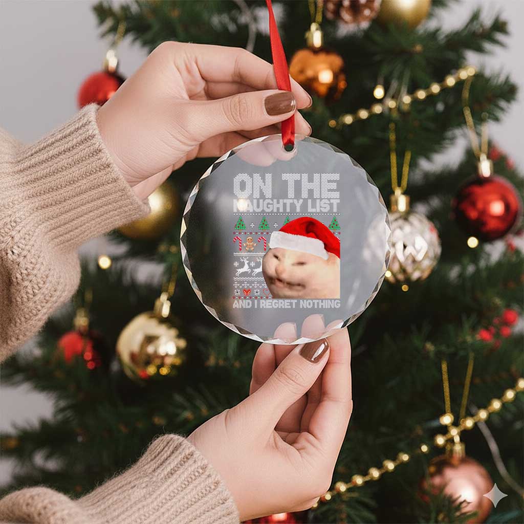 Funny Cat Crystal Glass Ornament On The Naughty List And I Regret Nothing Meme Ugly Xmas TS10 Print Your Wear