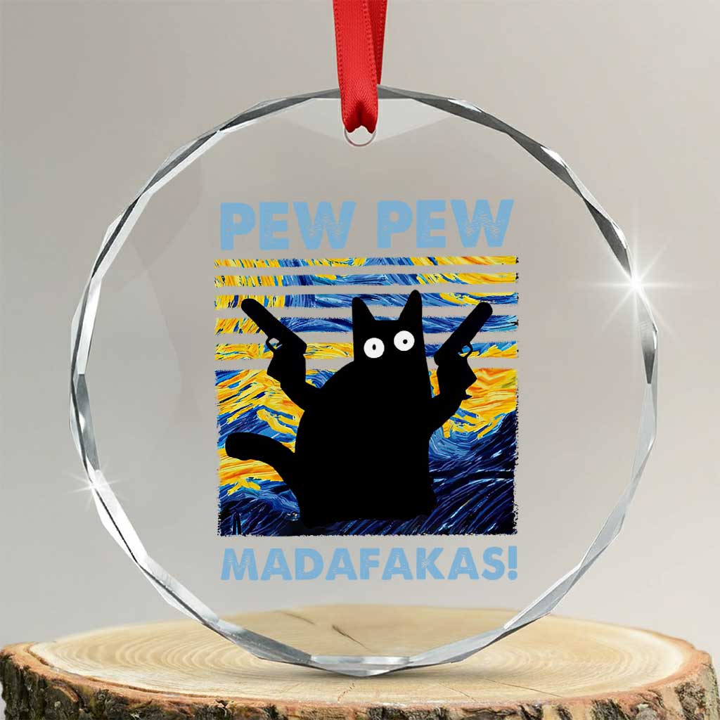 Funny Cat Crystal Glass Ornament Pew Pew Madafakas Retro Vintage Starry Night - Print Your Wear