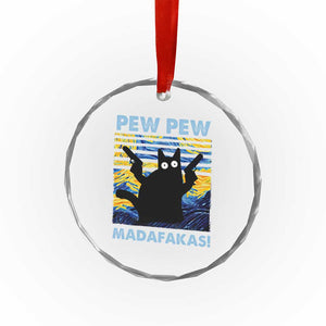 Funny Cat Crystal Glass Ornament Pew Pew Madafakas Retro Vintage Starry Night - Print Your Wear