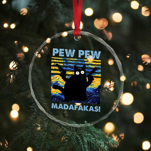 Funny Cat Crystal Glass Ornament Pew Pew Madafakas Retro Vintage Starry Night - Print Your Wear