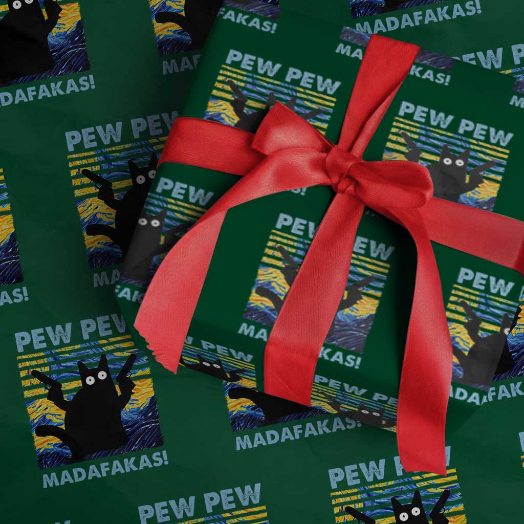Funny Cat Wrapping Paper Roll Pew Pew Madafakas Retro Vintage Starry Night TS02 Green Print Your Wear