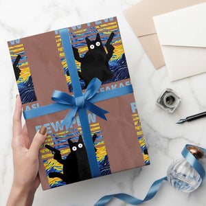 Funny Cat Wrapping Paper Roll Pew Pew Madafakas Retro Vintage Starry Night TS02 Mocha Print Your Wear