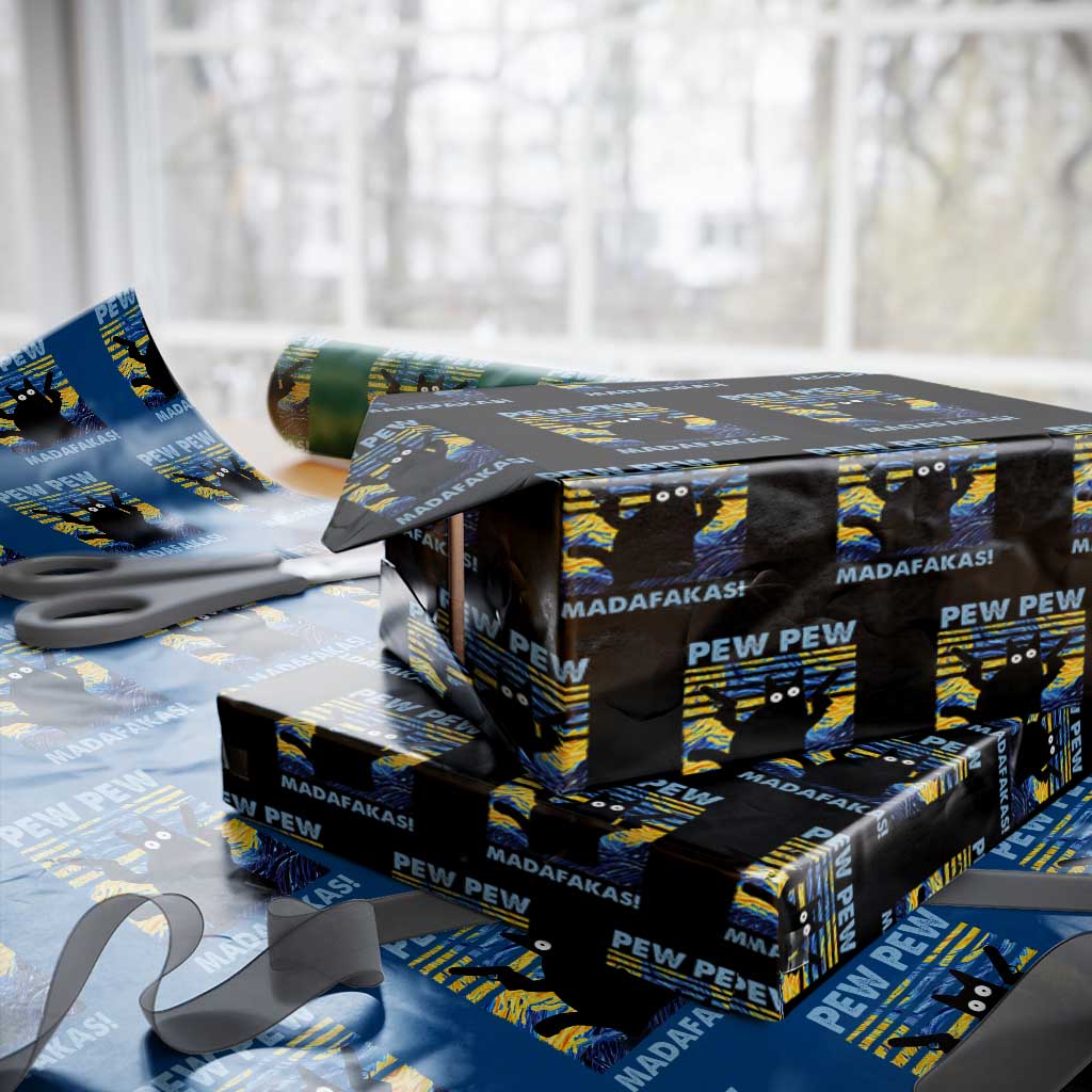 Funny Cat Wrapping Paper Roll Pew Pew Madafakas Retro Vintage Starry Night TS02 Black Print Your Wear