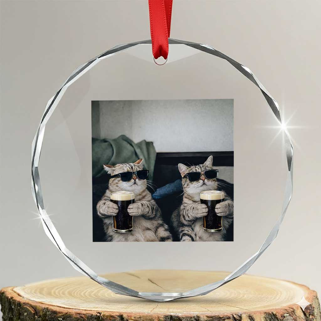 Funny Cat Drinking Irish Stout Beer Crystal Glass Ornament Black Beer and Cat Lovers TS11 Transparent Glass 3'' Circle Print Your Wear