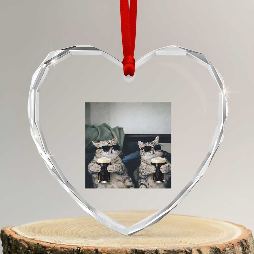 Funny Cat Drinking Irish Stout Beer Heart Crystal Glass Ornament Black Beer and Cat Lovers TS11 Transparent Glass 3'' Heart Print Your Wear