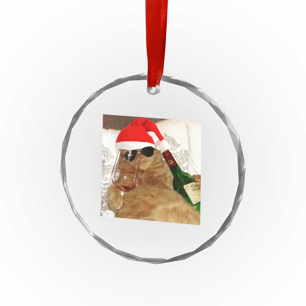 Funny Cat Drinking Wine Christmas Crystal Glass Ornament TS14 Print Your Wear