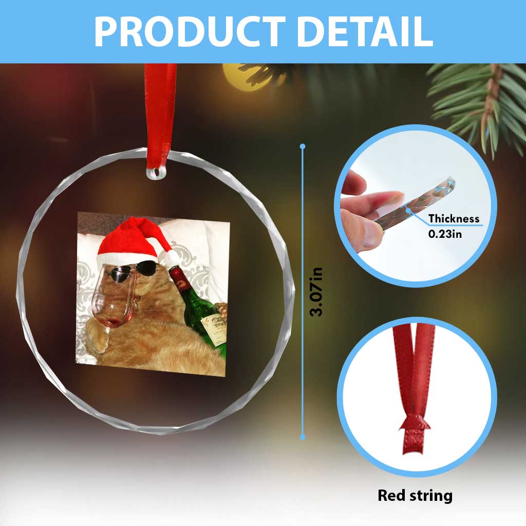 Funny Cat Drinking Wine Christmas Crystal Glass Ornament TS14 Print Your Wear