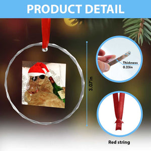 Funny Cat Drinking Wine Christmas Crystal Glass Ornament TS14 Print Your Wear