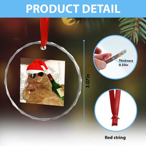 Funny Cat Drinking Wine Christmas Crystal Glass Ornament TS14 Print Your Wear