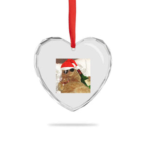 Funny Cat Drinking Wine Christmas Heart Crystal Glass Ornament TS14 Print Your Wear