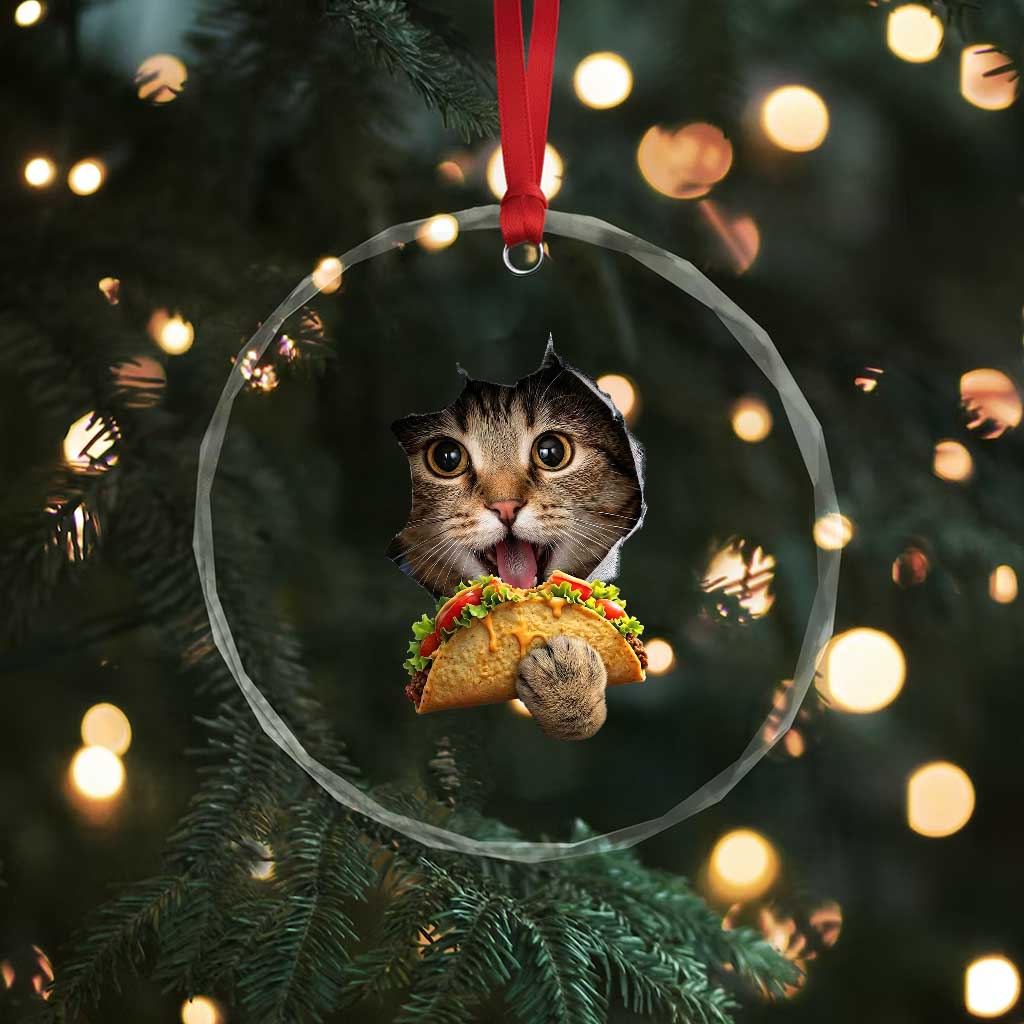 Funny Cat Eating Taco Crystal Glass Ornament Mexican Food Lover Gift TS12 Print Your Wear