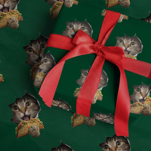 Funny Cat Eating Taco Wrapping Paper Roll Mexican Food Lover Gift TS12 Green Print Your Wear