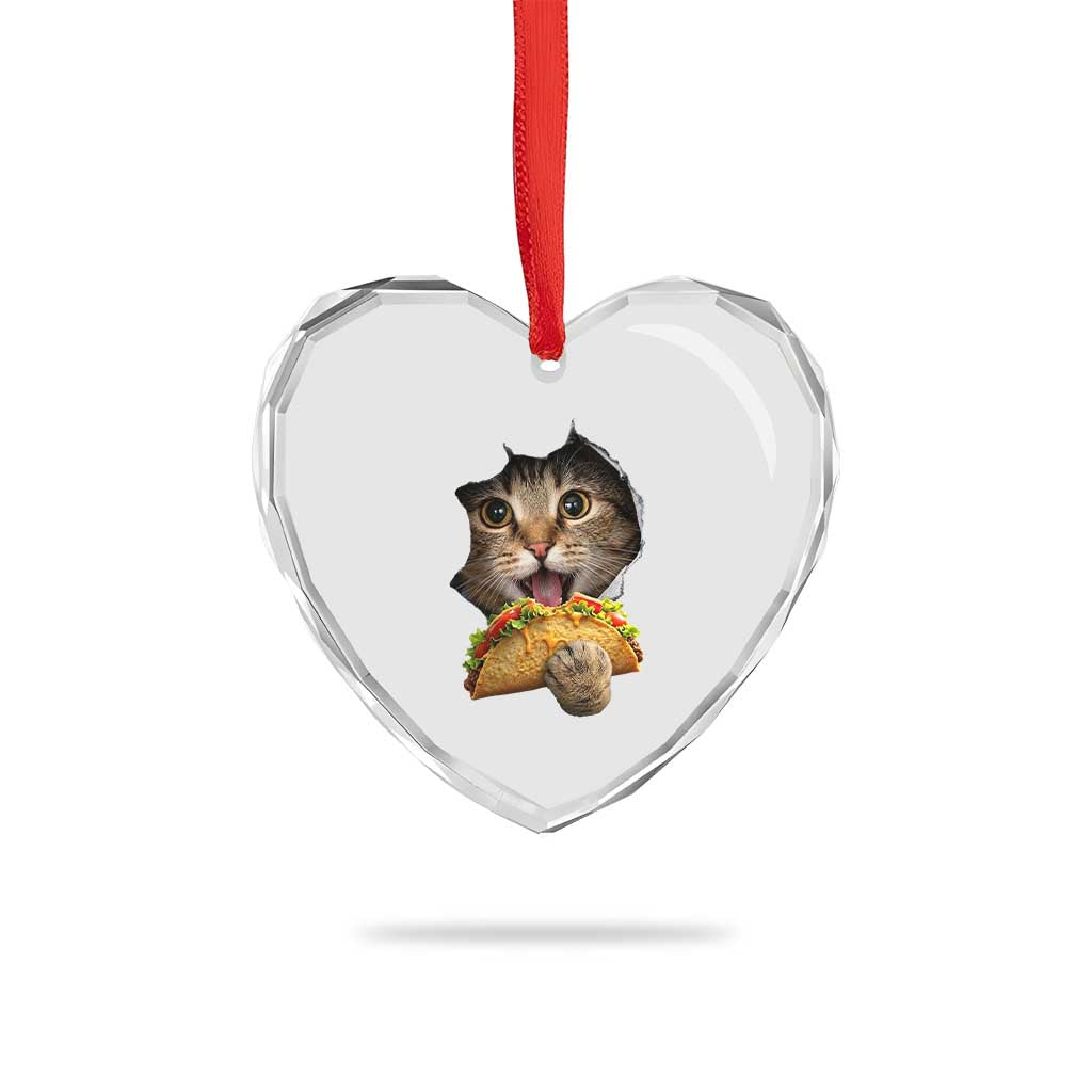 Funny Cat Eating Taco Heart Crystal Glass Ornament Mexican Food Lover Gift TS12 Print Your Wear