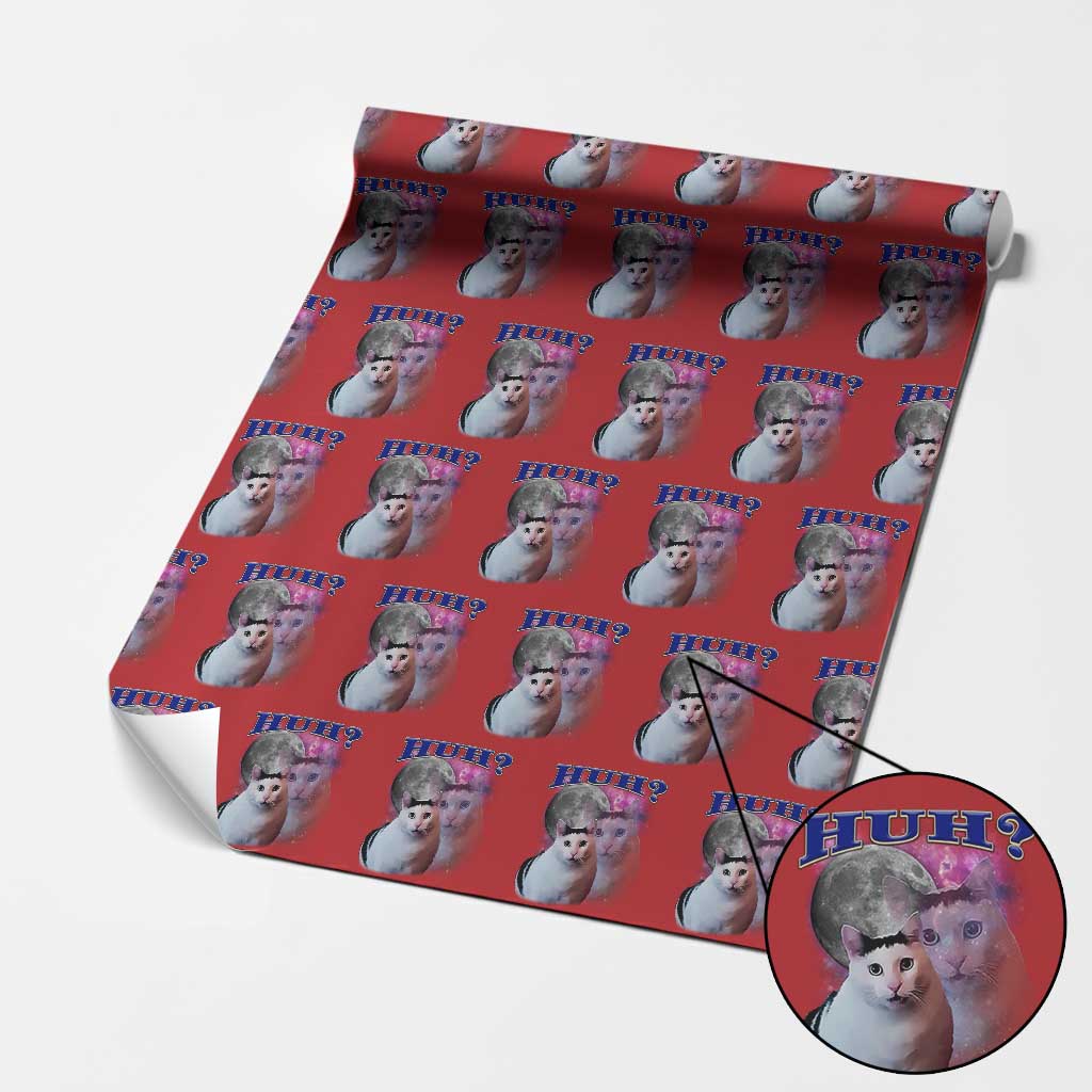 Funny Cat Emotion Meme Wrapping Paper Roll Huh Silly Sarcasm TS02 Red Print Your Wear