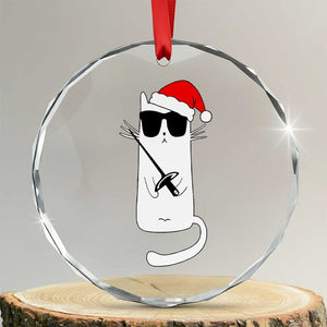Funny Cat Fencing Christmas Crystal Glass Ornament Cute Kitty Lover TS14 Transparent Glass 3'' Circle Print Your Wear
