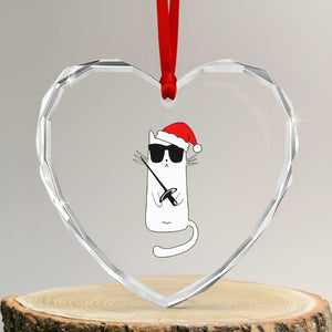 Funny Cat Fencing Christmas Heart Crystal Glass Ornament Cute Kitty Lover TS14 Transparent Glass 3'' Heart Print Your Wear