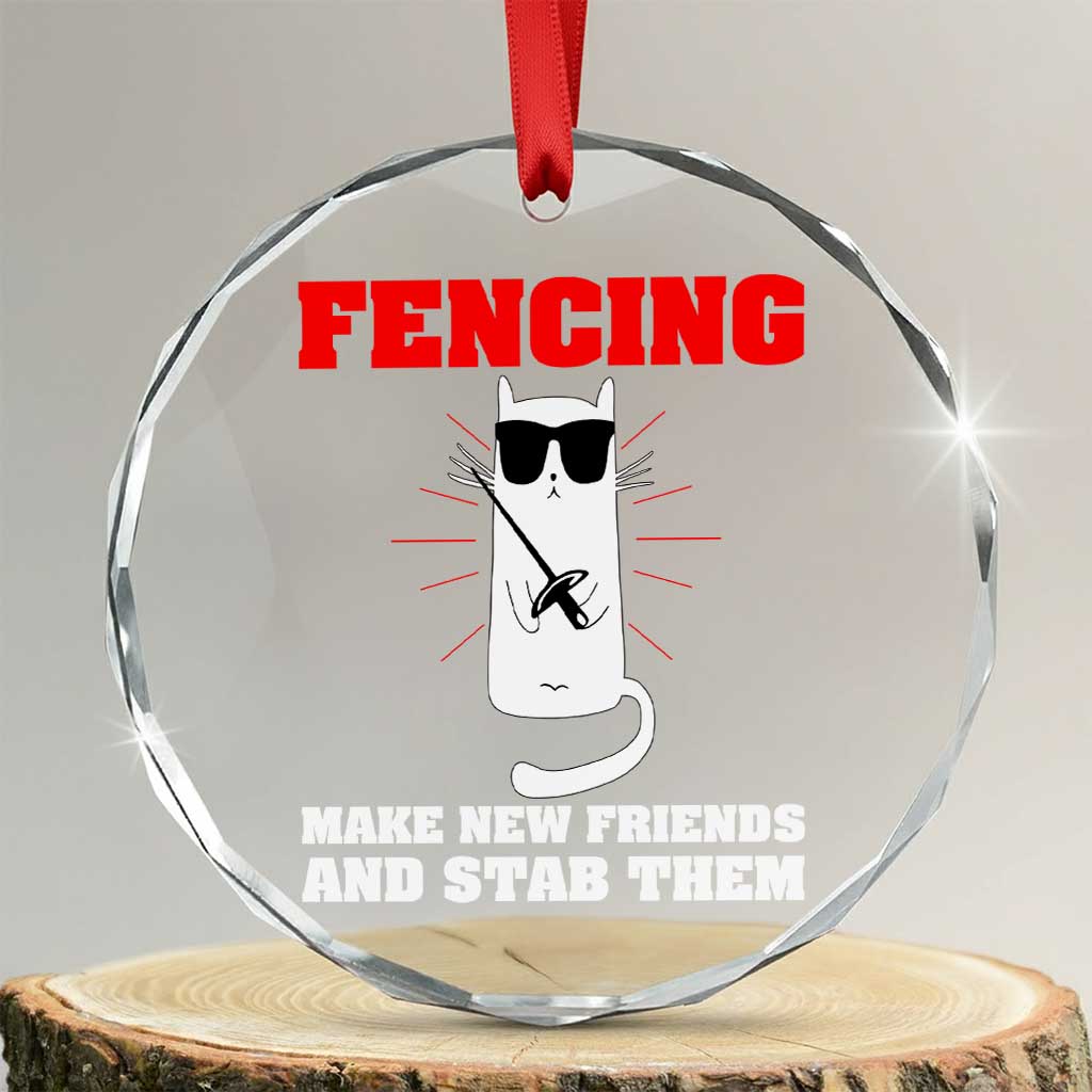 Funny Cat Fencing Crystal Glass Ornament Make Me New Friends And Stab Them TS14 Transparent Glass 3'' Circle Print Your Wear