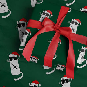 Funny Cat Fencing Xmas Wrapping Paper Roll Cute Kitty Lover TS14 Green Print Your Wear