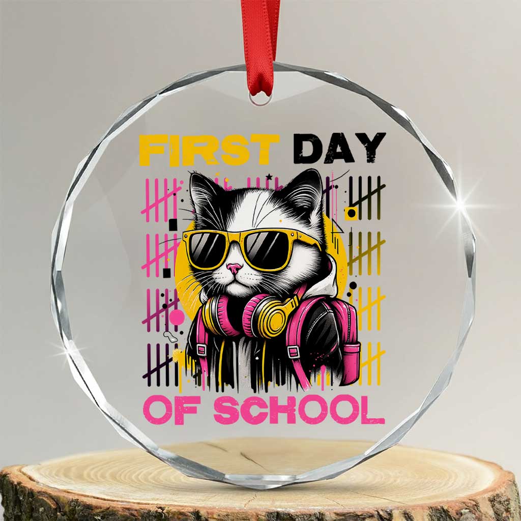 Funny Cat First Day Of School Crystal Glass Ornament Back To School Gift For Kids TS12 Transparent Glass 3'' Circle Print Your Wear