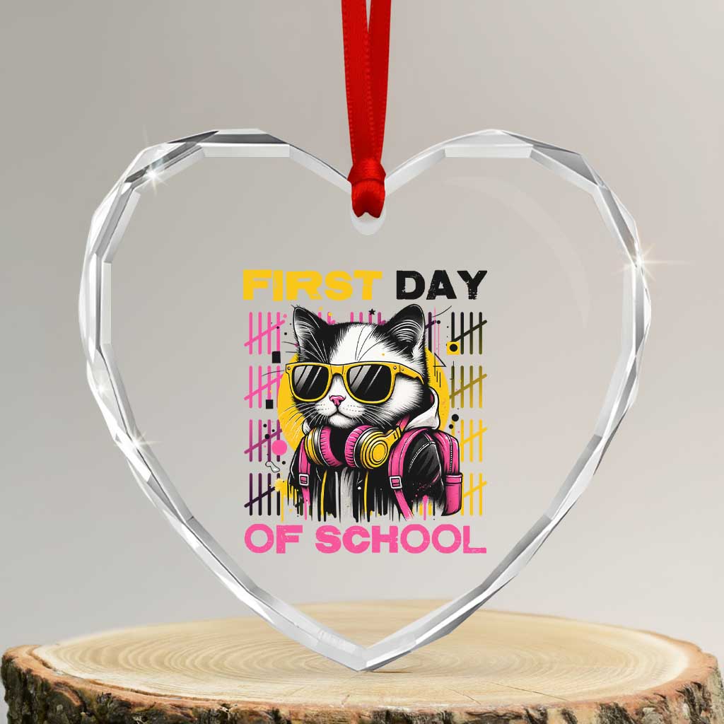 Funny Cat First Day Of School Heart Crystal Glass Ornament Back To School Gift For Kids TS12 Transparent Glass 3'' Heart Print Your Wear