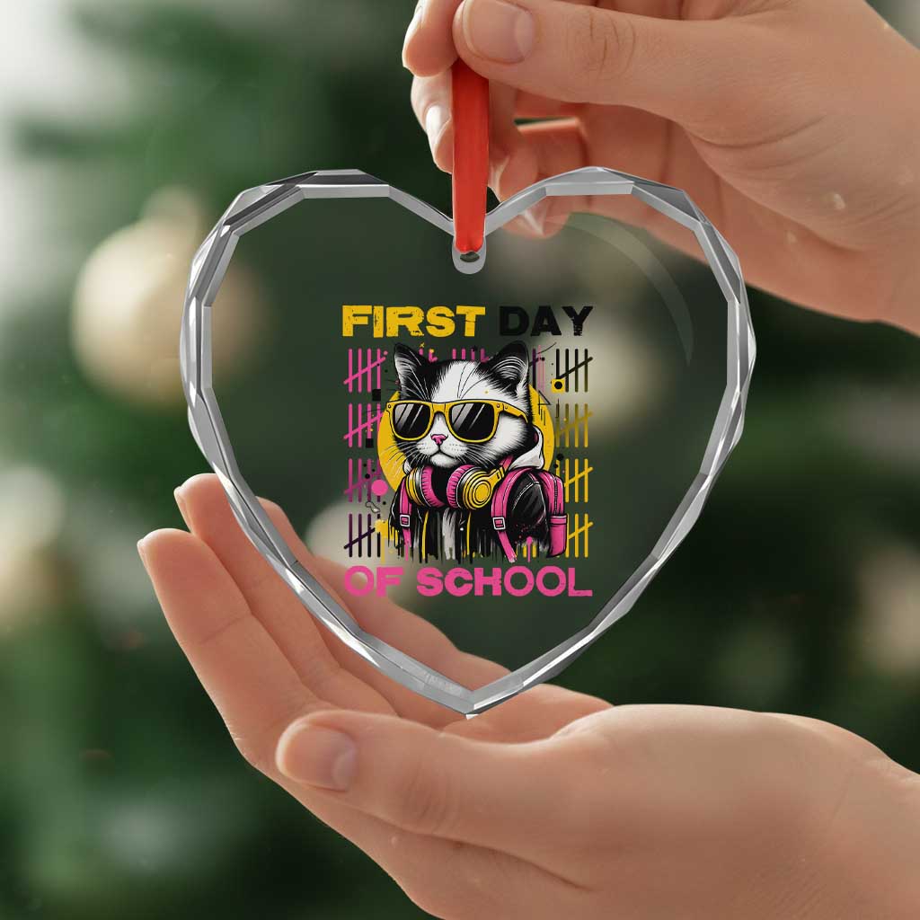 Funny Cat First Day Of School Heart Crystal Glass Ornament Back To School Gift For Kids TS12 Print Your Wear