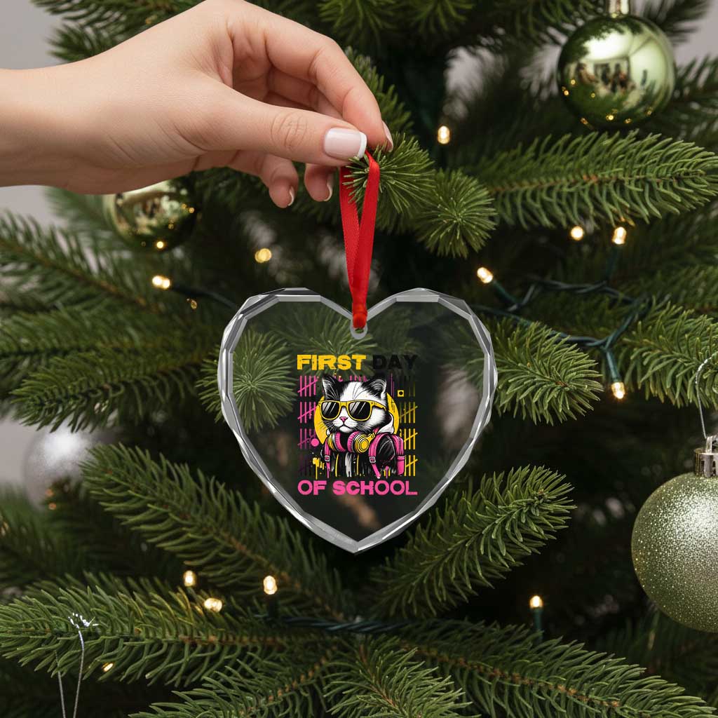 Funny Cat First Day Of School Heart Crystal Glass Ornament Back To School Gift For Kids TS12 Print Your Wear