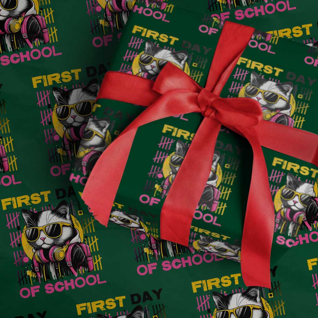 Funny Cat First Day Of School Wrapping Paper Roll Back To School Gift For Kids TS12 Green Print Your Wear