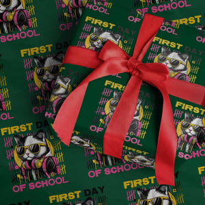 Funny Cat First Day Of School Wrapping Paper Roll Back To School Gift For Kids TS12 Green Print Your Wear