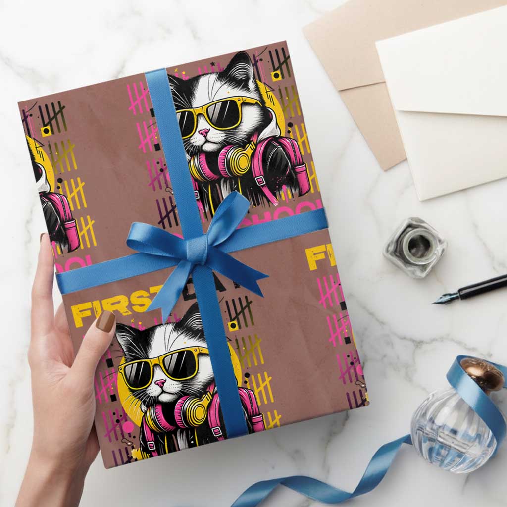 Funny Cat First Day Of School Wrapping Paper Roll Back To School Gift For Kids TS12 Mocha Print Your Wear